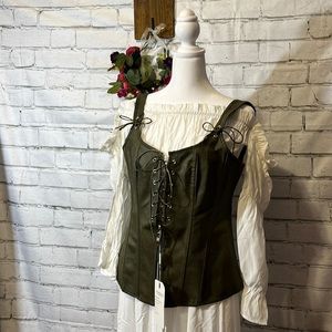 NWT Renaissance Fair Costume Dress and Lace Up Corset with Floral Crown